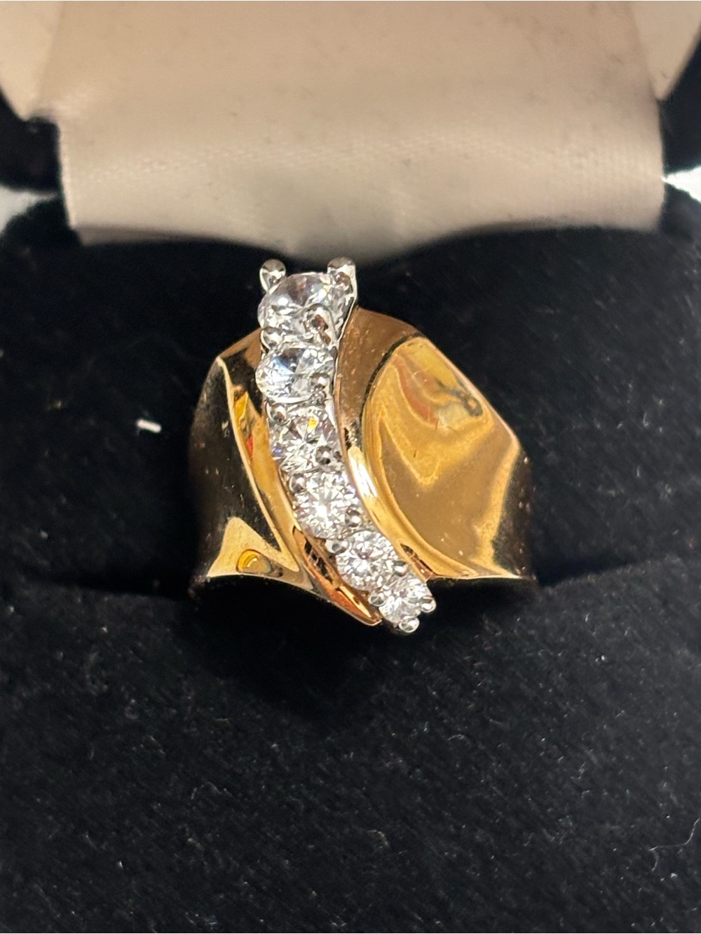 Gold-Tone Women’s Crystal Accent Ring - Elegant Curved Design